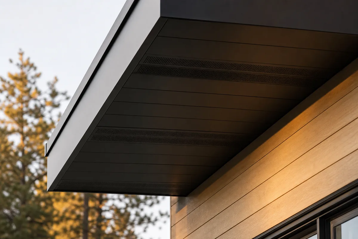 Soffite et fascia aluminium noir fraîchement installés